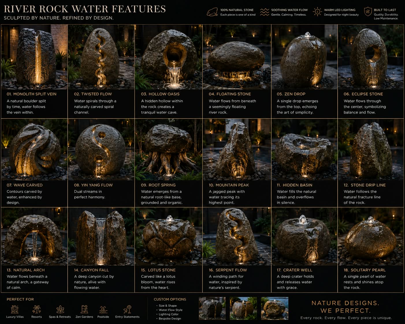 Organic monolithic water feature collection