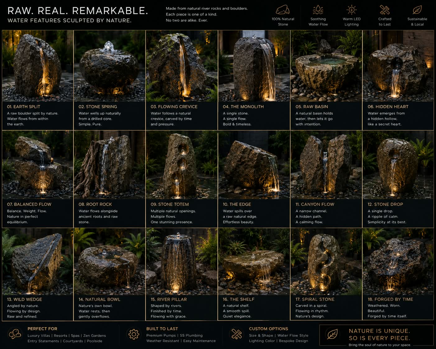 River rock water feature collection